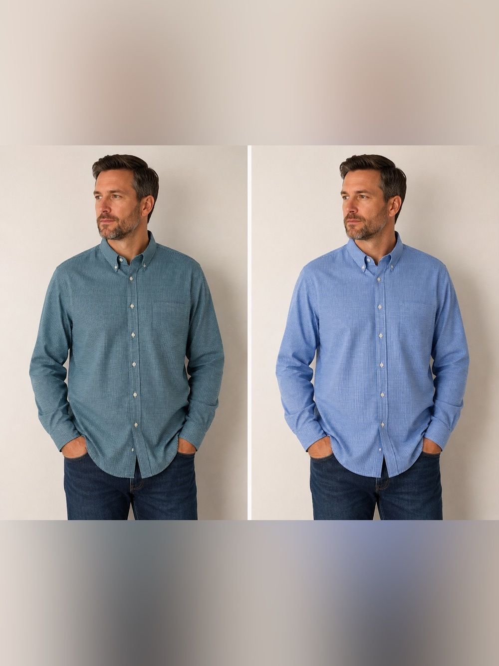 Lot of 2 Stafford Travel Performance Super Shirts Plaid  Size 18,5/ 34-35